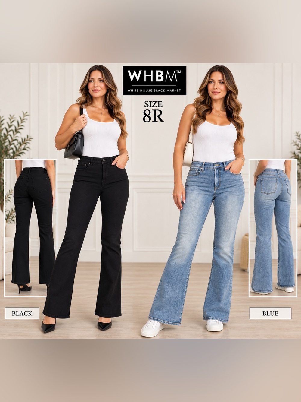 White House Black Market Women's Flare Jeans in Black or Blue Sz 8R